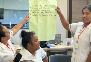 Kiribati healthcare service providers discussing the Minimum Initial Service Package for Sexual and Reproductive Health in Crisi