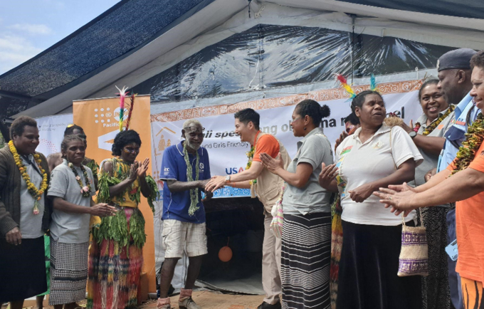 UNFPA Director, Iori Kato joining the community launch of Vanuatu’s first ever Women and Girls Friendly Space in Lenaken village