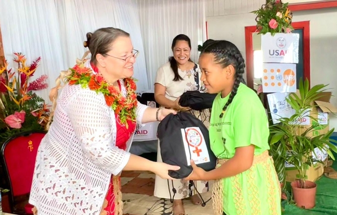 U.S. Ambassador Stands with Girls in Disaster-Stricken Tongan Community, Two Years On
