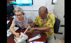 Health workers of the Federated States of Micronesia were trained as to how to insert an intrauterine contraceptive device (IUCD