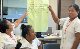 Kiribati healthcare service providers discussing the Minimum Initial Service Package for Sexual and Reproductive Health in Crisi