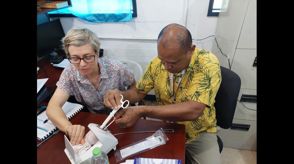 Health workers of the Federated States of Micronesia were trained as to how to insert an intrauterine contraceptive device (IUCD