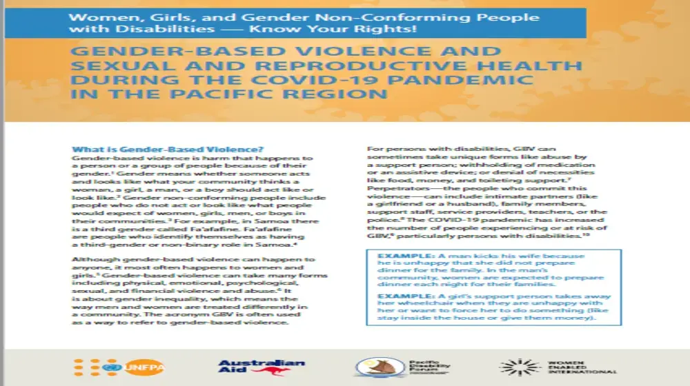 GENDER-BASED VIOLENCE AND SEXUAL AND REPRODUCTIVE HEALTH DURING THE COVID-19 PANDEMIC IN THE PACIFIC REGION.